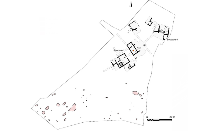 Planimetry of El Zarzalejo, a Roman farm occupied between the 2nd and 3rd centuries AD, located in Arroyomolinos (Community of Madrid).