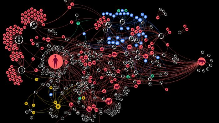 Network representation of the zoonotic web in Austria, 1975-2022 / Dark background