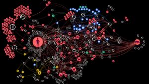 Network representation of the zoonotic web in Austria, 1975-2022 / Dark background