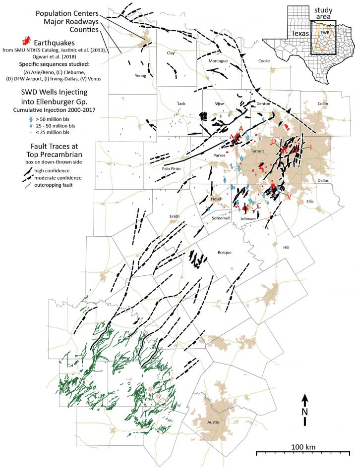 Map of the Faults in the Fort Worth Basin