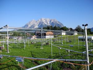 ClimGrass, the field experiment in Styria, in which drought is simulated in combination with future climate conditions.