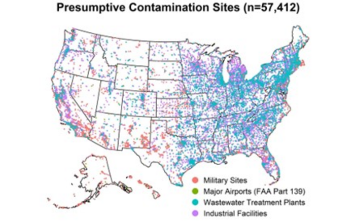 Map of Presumptive PFAS Contamination Sites in the United States