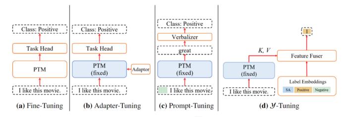 Illustration of 𝒴-Tuning and other tuning paradigms.