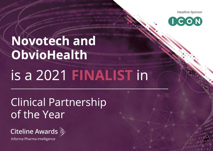 Novotech and ObvioHealth are finalists for the Clinical Partnership of the Year Citeline Award 2021