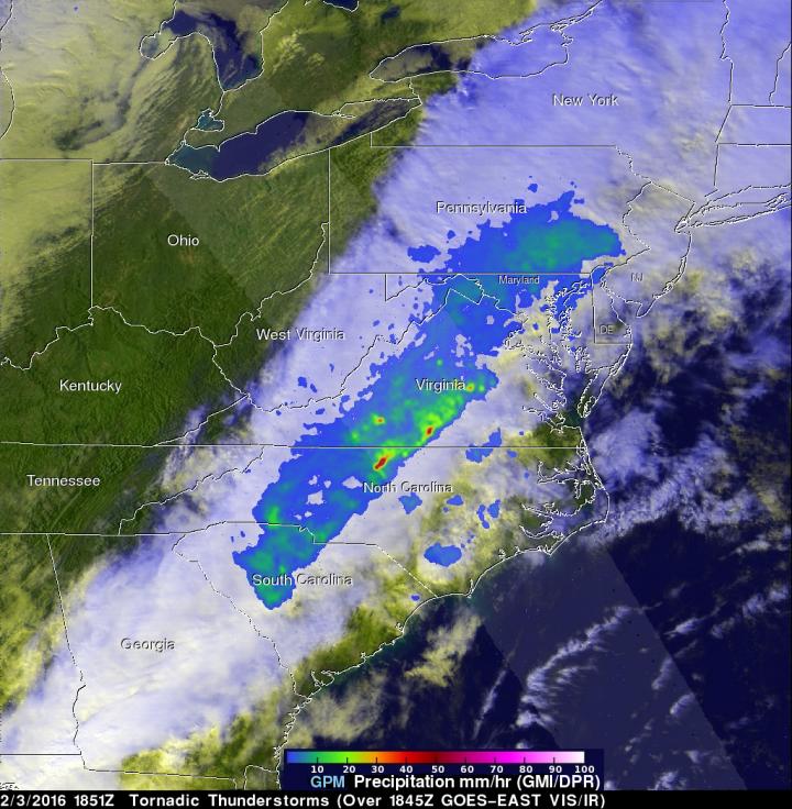 GPM Image of Severe Weather Over North Carolina