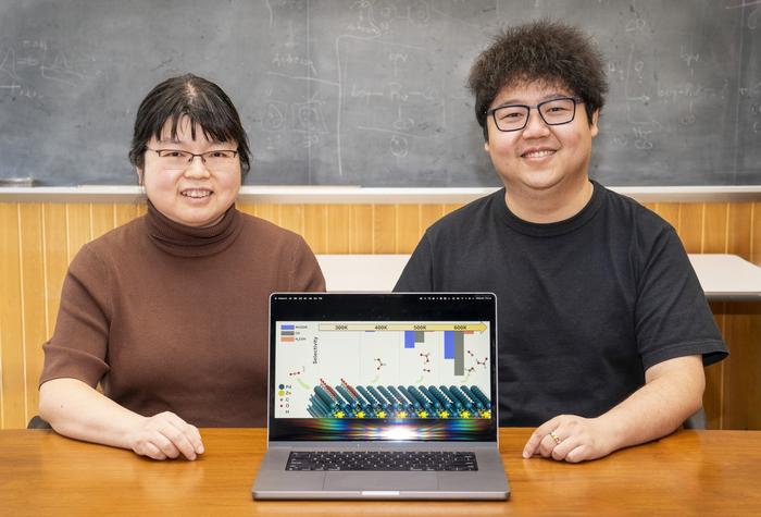 Brookhaven Lab chemist Ping Liu and Stony Brook University graduate student Hong Zhang