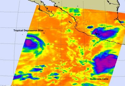 NASA Infrared Satellite Image of Blas and Celia