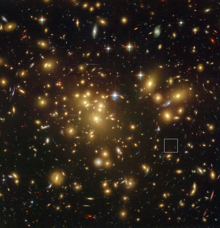 Location of the Distant Dusty Galaxy A1689-zD1 behind the Galaxy Cluster Abell 1689 (Annotated)