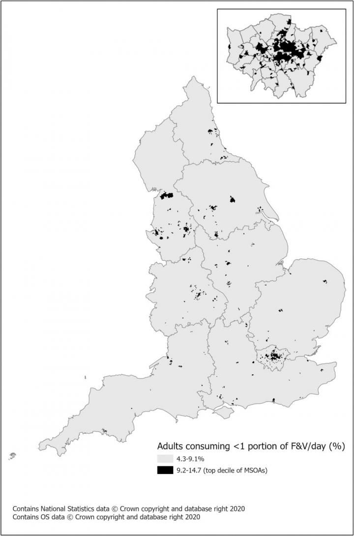 English neighborhoods which have less-healthy diets estimated by modelling study
