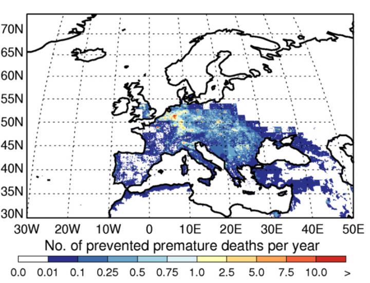 Map of Premature Deaths Prevented in Europe