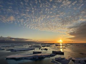 Antarctic sea ice at sunset.