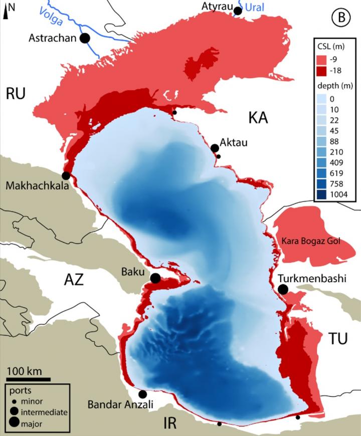 Map Showing the Exact Locations of Caspian Sea Surface Change