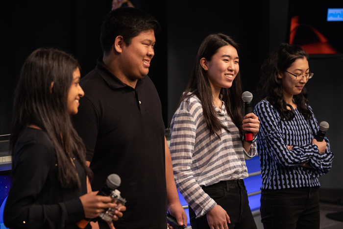 From left, then-high school student Aarthi Vijayakumar, MIT student David Li, and high school students Michelle Sung and Rebecca Li