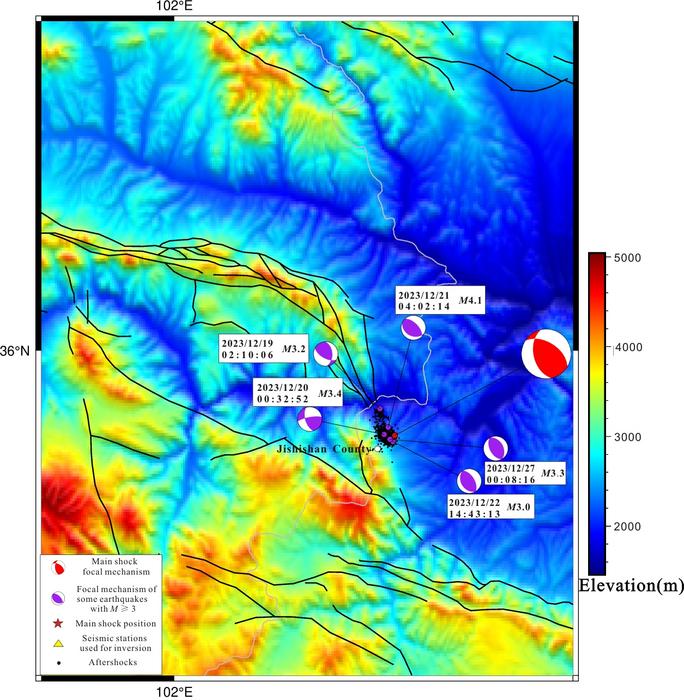 Inversion of focal mechanisms and relocation results for the mainshock and some aftershocks