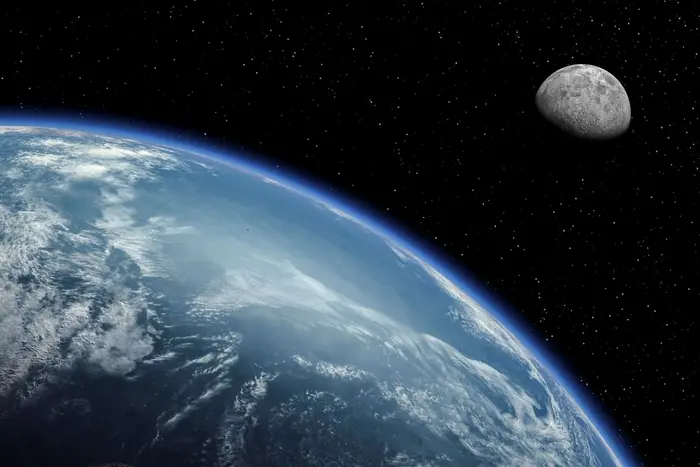 View of the Moon with the Earth in the foreground.