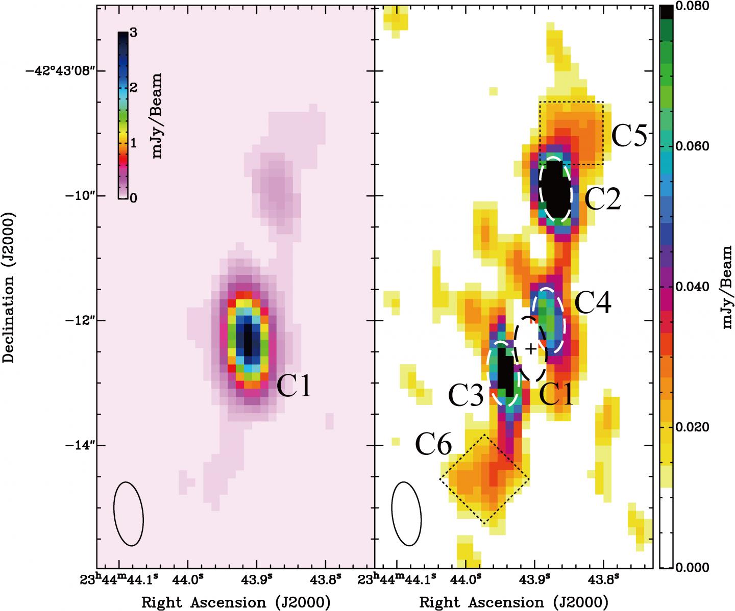 ほうおう座銀河団の中心で観測された電波ジェット Image Eurekalert Science News Releases