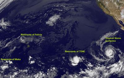 GOES-11 Sees 4 Tropical E. Pacific Areas