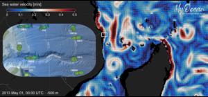 Bottom currents measured with moorings show how even small-scale topography strongly steers and funnels flows near the seafloor.