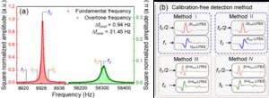 Figure 2. (a) Frequency responses for the self-designed T-shaped QTF (b) Calibration-free detection method based on LITES with a self-designed T-shaped QTF.