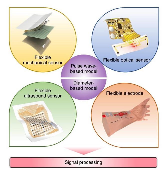 Links to achieve wearable cuffless blood pressure monitoring via flexible sensors