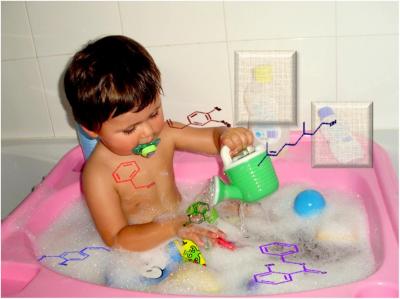 Bathing Baby Is Surrounded by Allergens