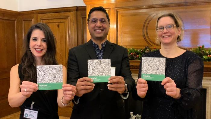 RENEW research centre Directors Dr Juliana Calabria-Holley, Prof Sukumar Natarajan and Dr Emma Emanuelsson with the manifesto