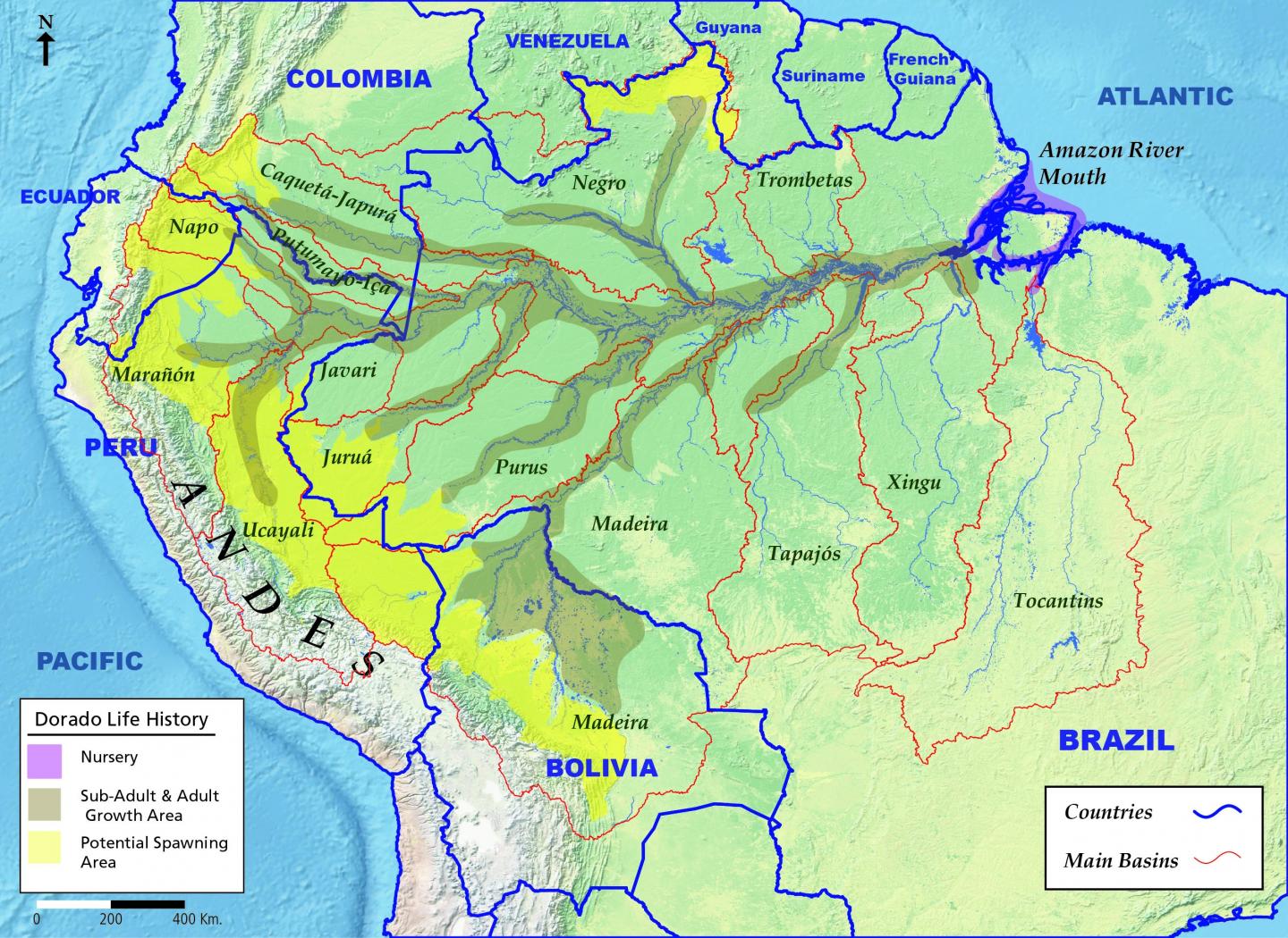 Map of Dorado's Life-Cycle Migration Range