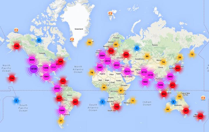 Locations of MyShake Users