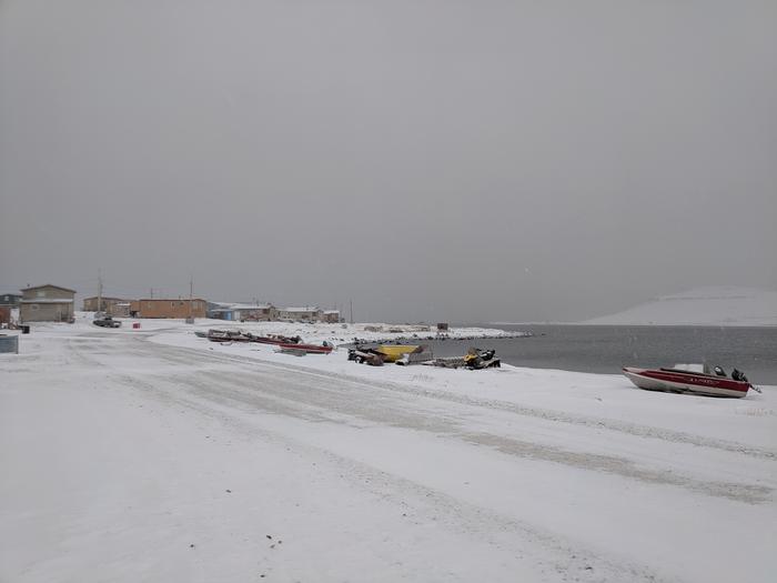 Hunting equipment along the shoreline in Ulukhaktok, Canada