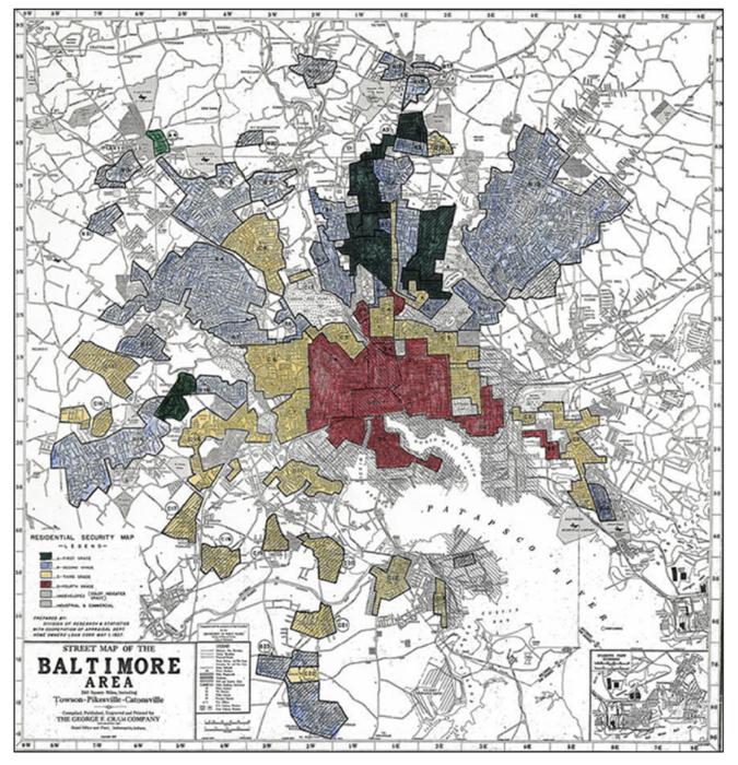 Federal Home Owners’ Loan Corporation map of Baltimore from 1937