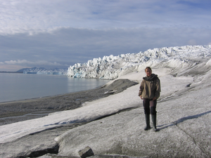 On a glacier covered with cryoconite holes.