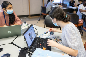 Summer campers work on their projects as part of the C-Tech2 programming in Blacksburg.