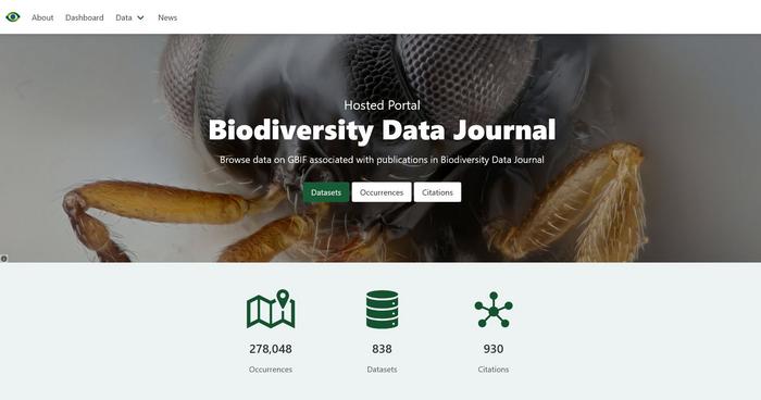 A screenshot of the Biodiversity Data Journal portal