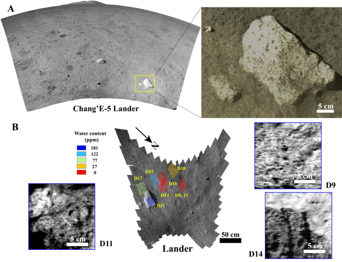 Context images and water content at the Chang’E-5 landing site