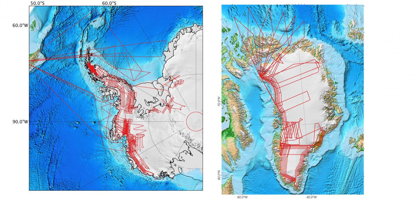 Planned Flight Lines Over Arctic and Antarctic