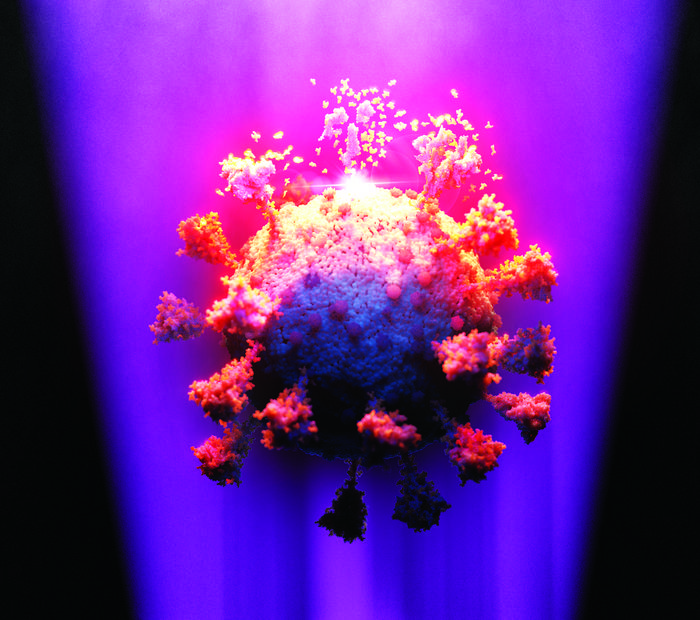 UVC light degrading SARS-CoV-2 viral particle