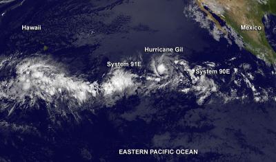 Hurricane Gil and 2 Developing Lows in Eastern Pacific