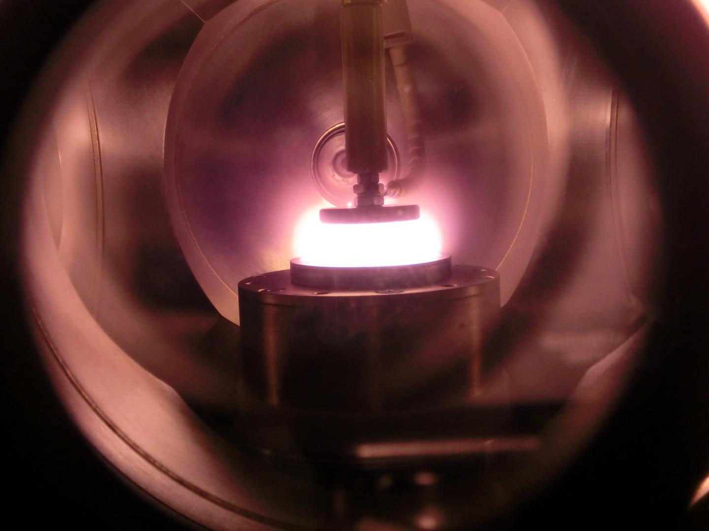 Glowing White-Hot Helium Plasma Between Electrodes