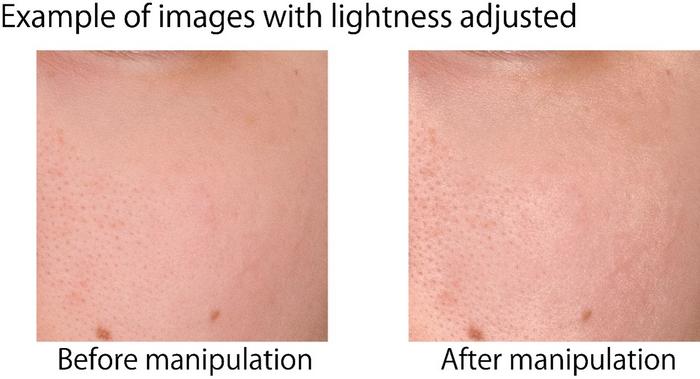 When high-spatial-frequency components for skin lightness were enhanced, responses tended to indicate that moisture was low (the skin appeared dry).