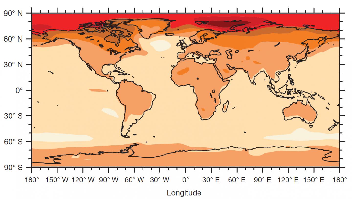 Temperatures Over Land When 2°C Barrier Reached
