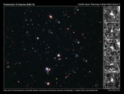 5 Tiny Galaxies Clustered Together 13.1 Billion Light-years Away