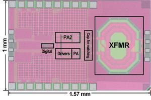 Die micrograph of the implemented CORDIC-less digital polar transmitter