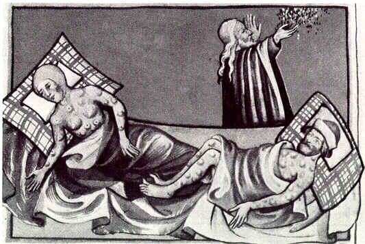 Historical Illustration of People Suffering from Bubonic Plague