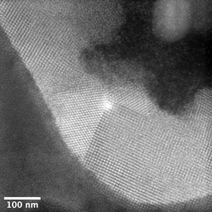 Transmission electron microscopy image of an assembly of nanomaterials.