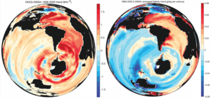 Observed upper 2000 m ocean heat content and ocean salinity trends in the past half century. Data from IAP ocean dataset (http://www.ocean.iap.ac.cn/).