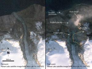 Planet Labs satellite image pre- and post-landslide