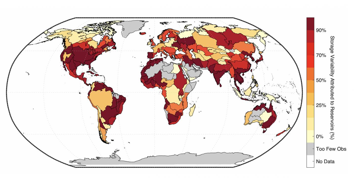 Human influence on surface water storage variability