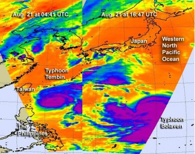 NASA Infrared Image of Typhoons Tembin and Bolaven