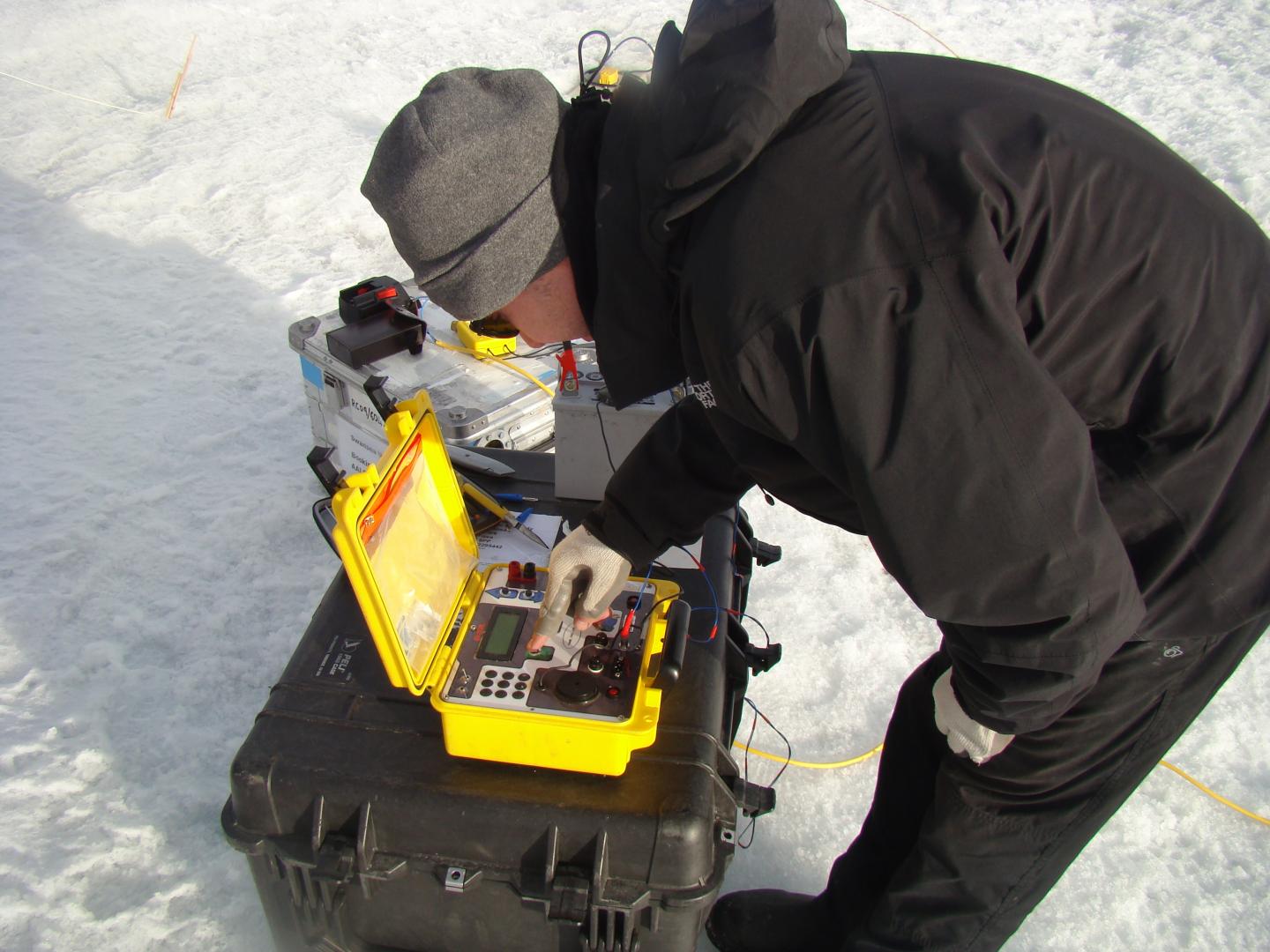 Professor Bernd Kulessa of Swansea University Setting off a Controlled Explosion