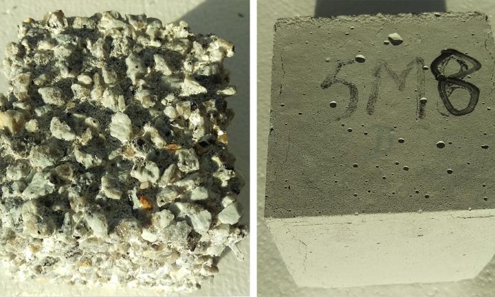 Ordinary Portland cement (left) with cement-free concrete (right)